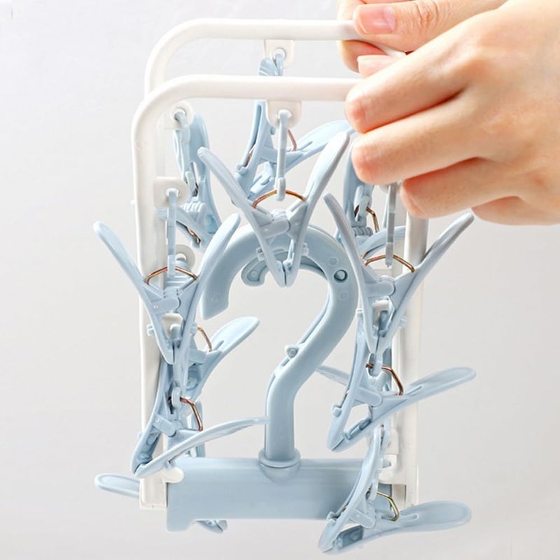 Foshine Clothes Drying Racks 2 Pack Small Folding Portable Underwear Hangers with Clips Socks 12 Clips 360Â° Rotatable Hook for Drying Towels Bras Baby Clothes Gloves Plast - Image 2